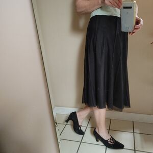 Poleci Black Mesh & Silk A-Line Skirt M